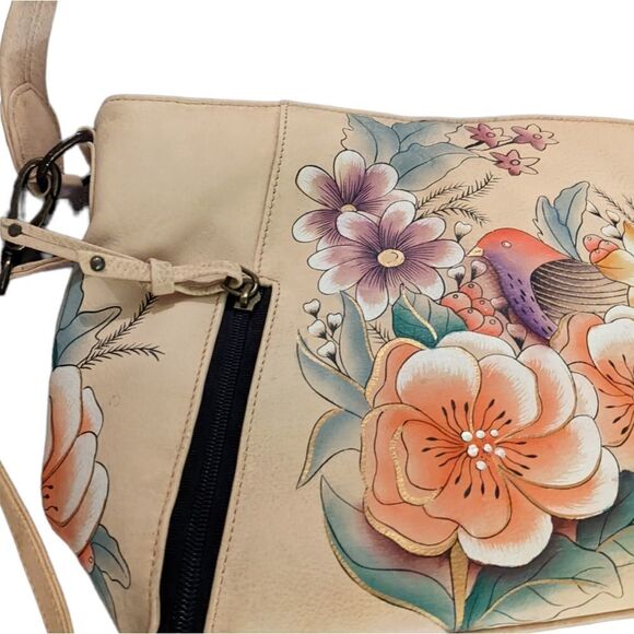 Anna by Anucshka Birds In Blush Hand-Painted Hobo Bag‎ - Picture 2 of 13